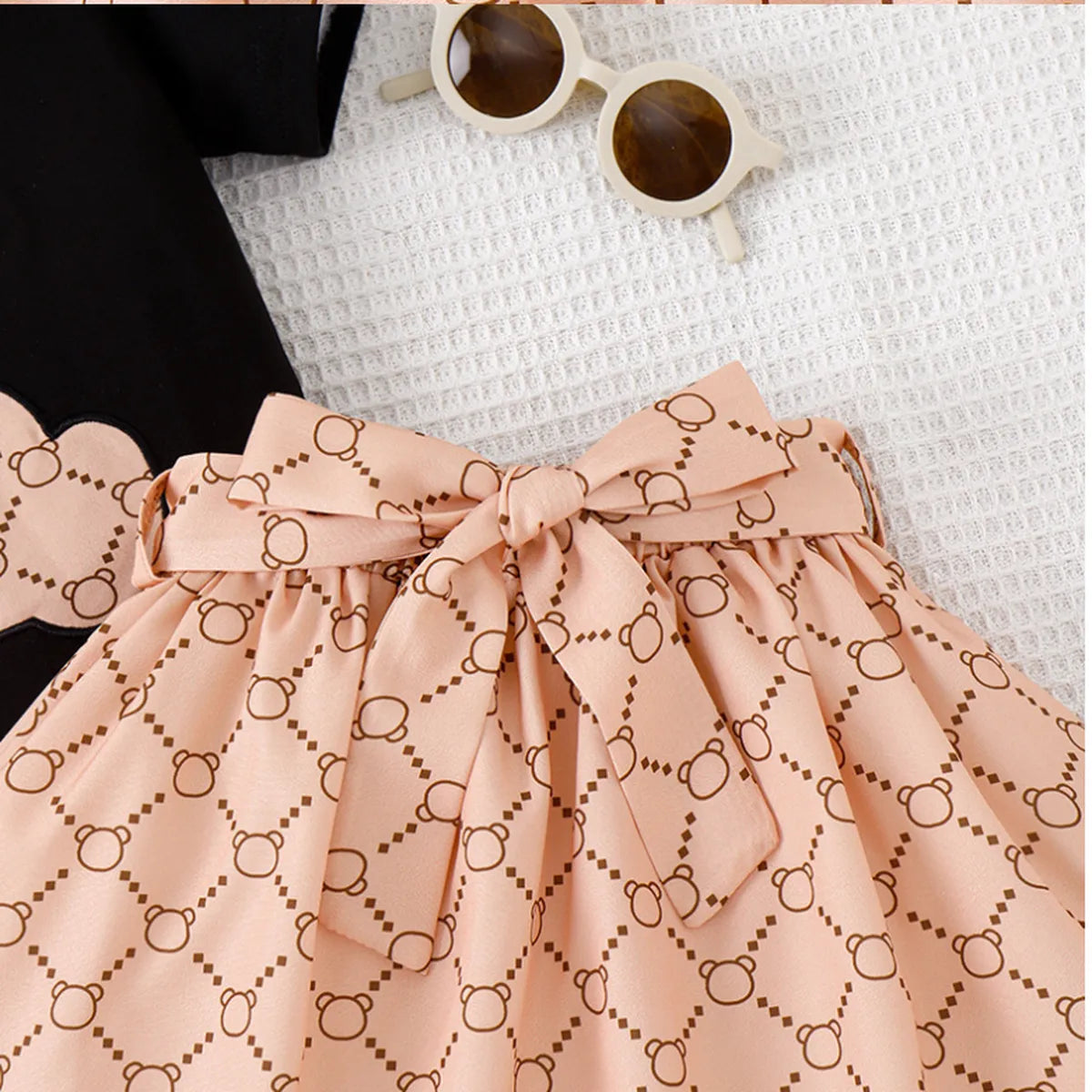 Chic Bear Print Dress & Beret Set – Designer-Inspired Look (4-7 Years)